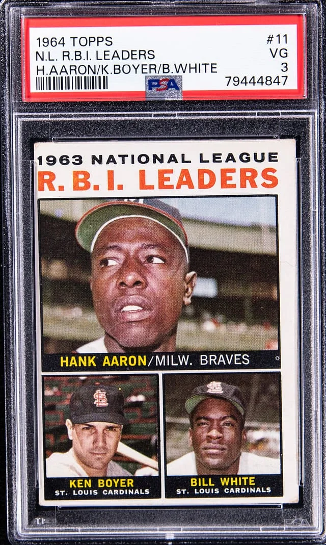 1964 Topps Aaron/Boyer/White NL RBI Leaders #11 card image