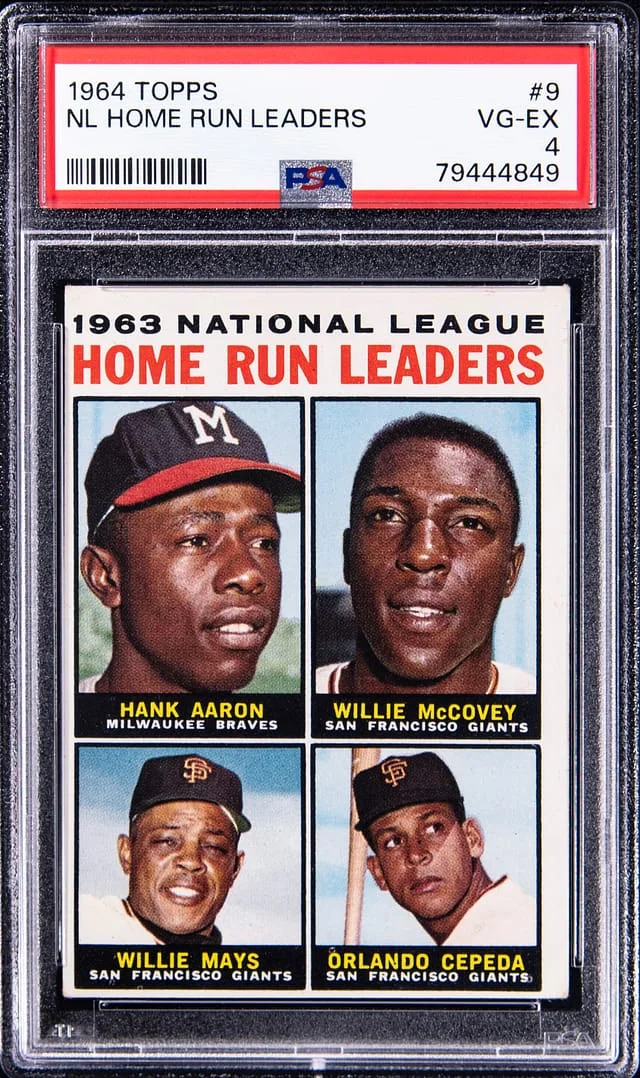 1964 Topps Aaron/Mays/McCovey/Cepeda NL Home Run Leaders #9 card image