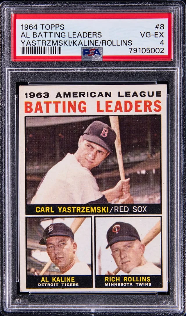 1964 Topps Al Batting Leaders Yastrzmski/Kaline/Rollins #8 card image