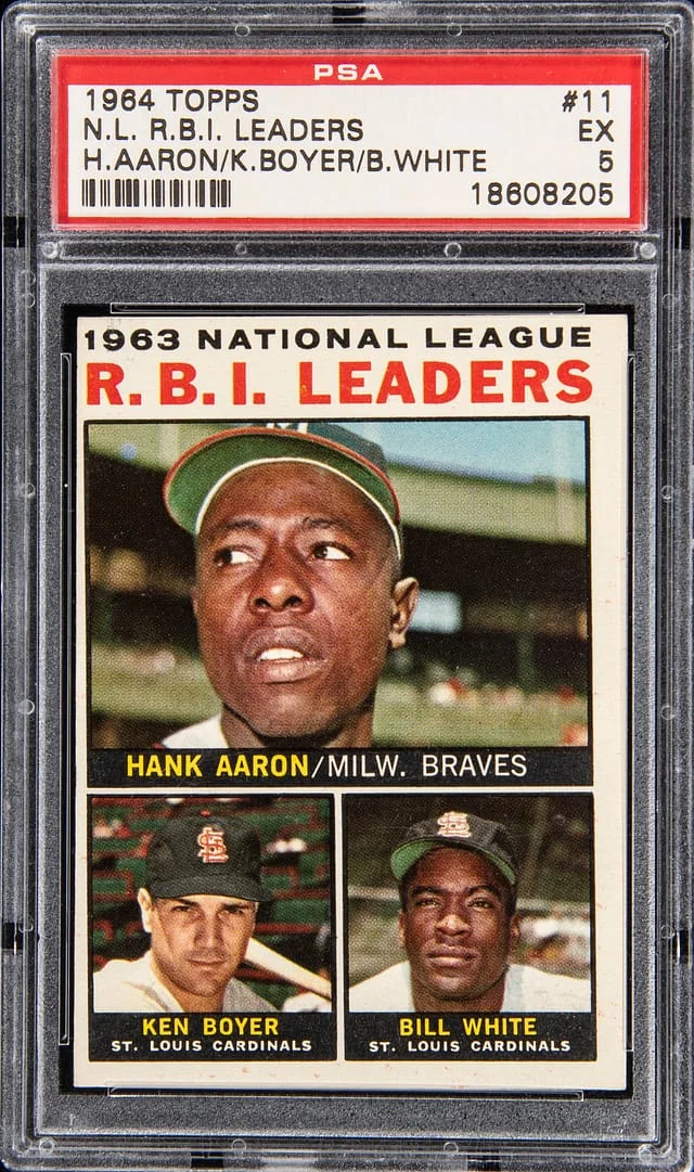 1964 Topps Hank Aaron, Ken Boyer, Bill N.L R.B.I Leaders #11 card image