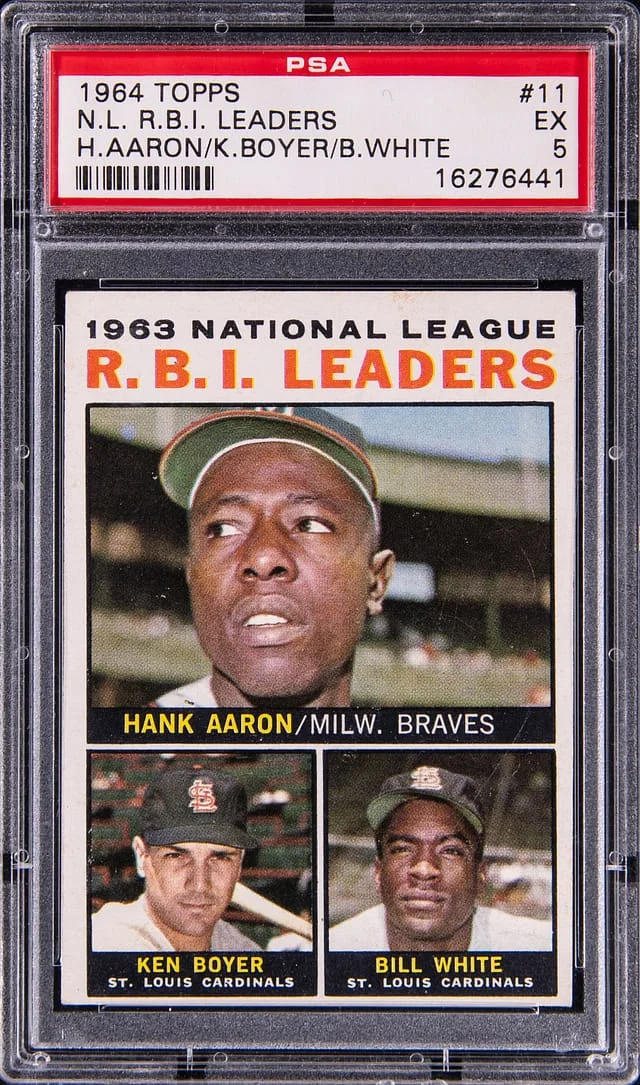 1964 Topps Hank Aaron/Ken Boyer/Bill National League RBI Leaders #11 card image