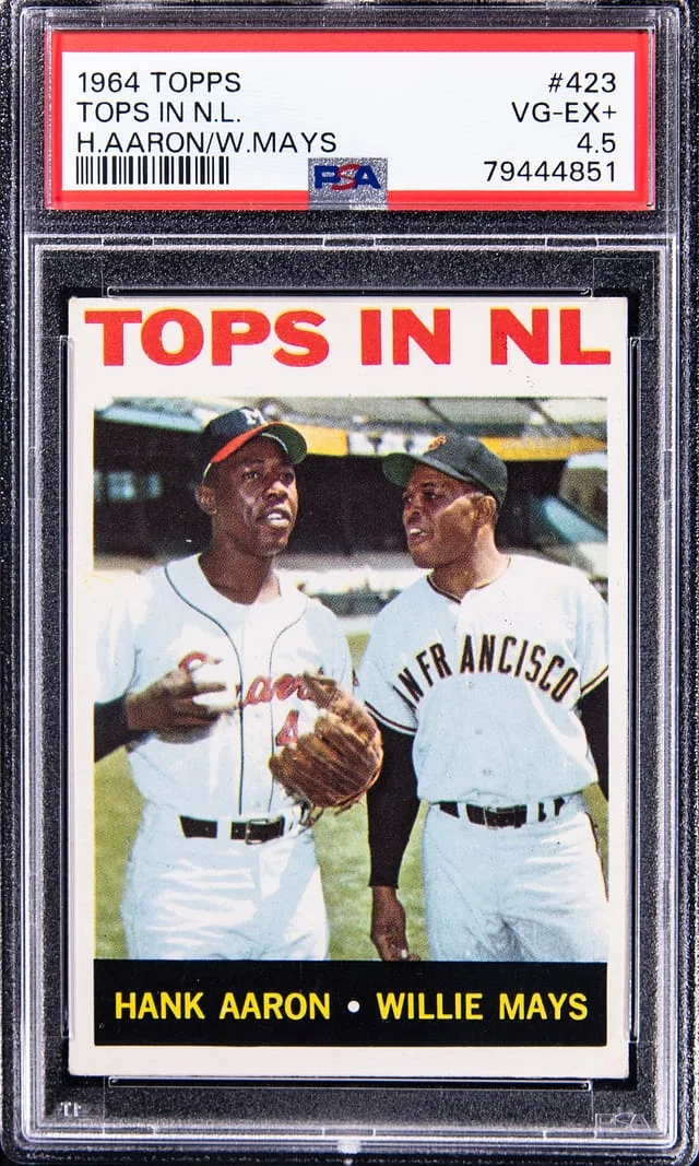1964 Topps Hank Aaron/Willie Mays Tops In N.L. #423 card image