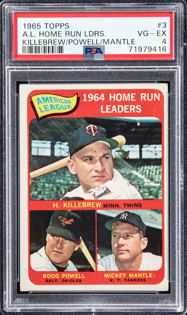 1964 Topps Harmon Killebrew/Boog Powell/Mickey Mantle Home Run Leaders #3 card image