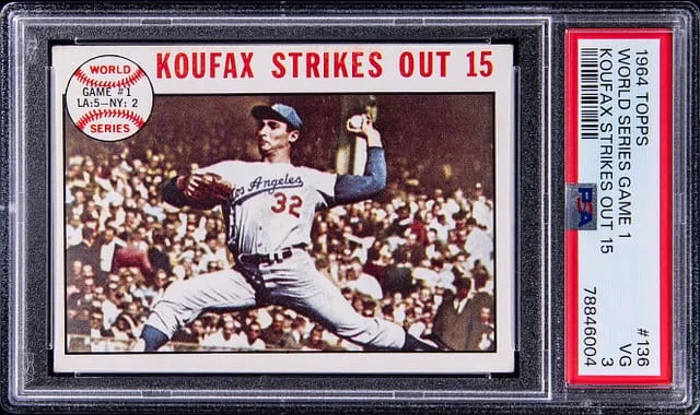 1964 Topps Koufax Strikes Out 15 World Series Game 1 #136 card image