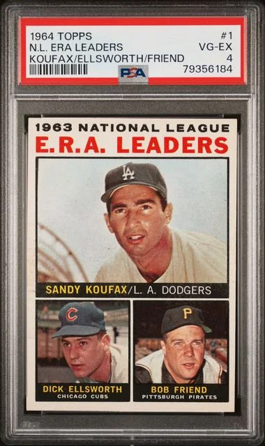 1964 Topps N.L. Era Leaders Koufax/Ellsworth/Friend #1 card image