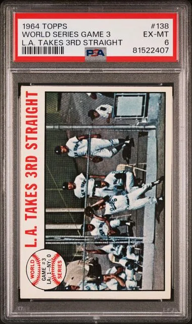 1964 Topps Straight 138 World Series Game 3 L.A. Takes #3rd card image