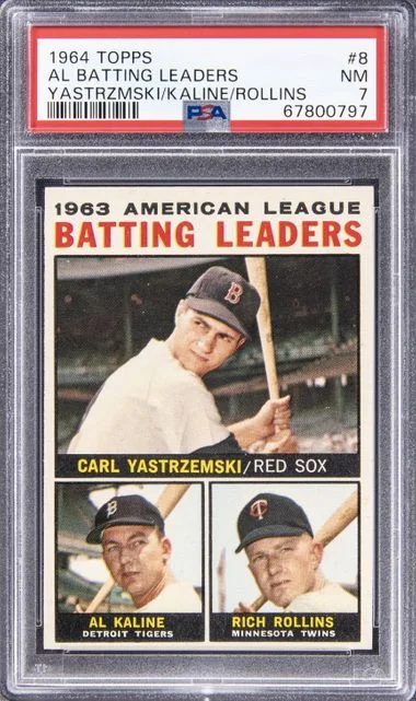 1964 Topps Yastrzmski/Kaline/Rollins AL Batting Leaders #8 card image
