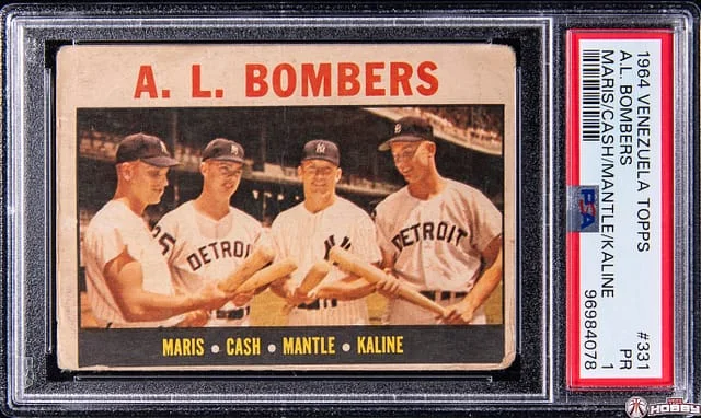 1964 Venezuela Topps A.L. Bombers Maris/Cash/Mantle/Kaline #331 card image