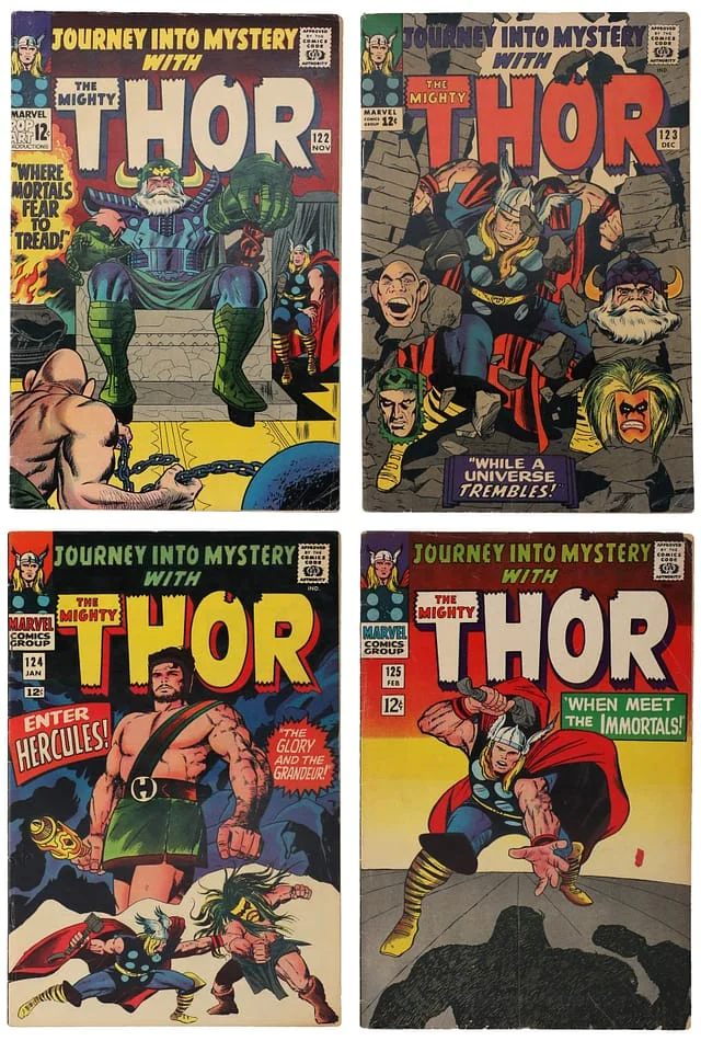 1965-66 Marvel) 4 Books - Raw - 1st Appearance of Queen Ula, Appearance of Hercules, Thor Reveals His Identity to Jane Foster #2nd card image