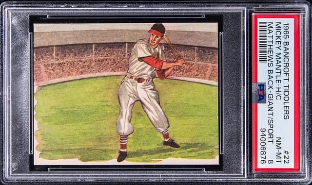 1965 Bancroft Tiddlers Giants of Sport, Hand Cut Mickey Mantle, Front #22 card image