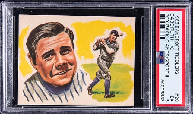 1965 Bancroft Tiddlers Giants of the Sports II, Fox Back Babe Ruth, Hand Cut #28 card image