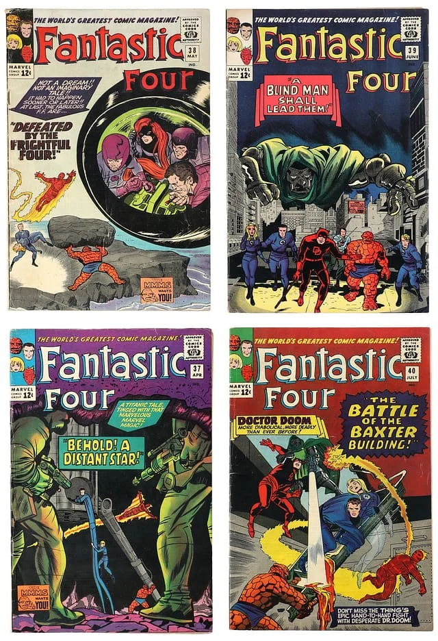 1965 Marvel) 4 Books - Raw - 1st Appearance of Anelle, 2nd Team Appearance of the Frightful Four, 2nd Appearance of Medusa, Appearance of Paste-Pot Pete as the Trapster #1st card image