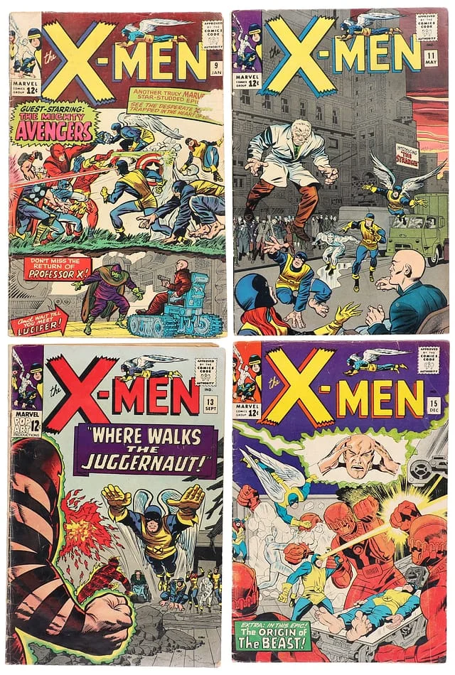 1965 Marvel) 4 Books - Raw - 1st Appearance of Lucifer, 1st Avengers Crossover in X-Men Title, 1st Appearance of Master Mold, Origin of the Beast, Appearance of the Stranger #1st card image