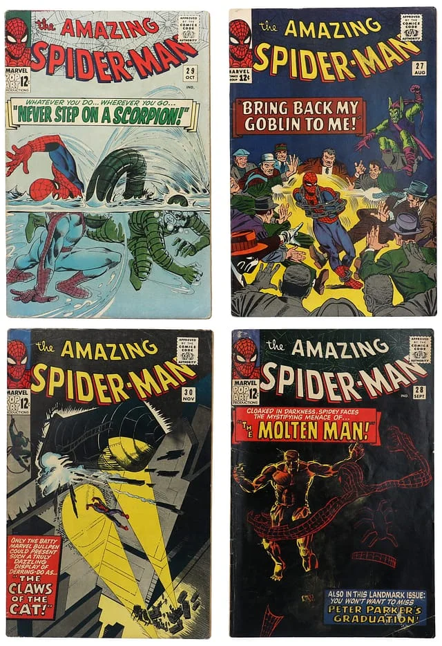 1965 Marvel) 4 Books - Raw - 1st Appearance, Origin of Molten Man, Cat Burglar, Appearance of Scorpion #2nd card image
