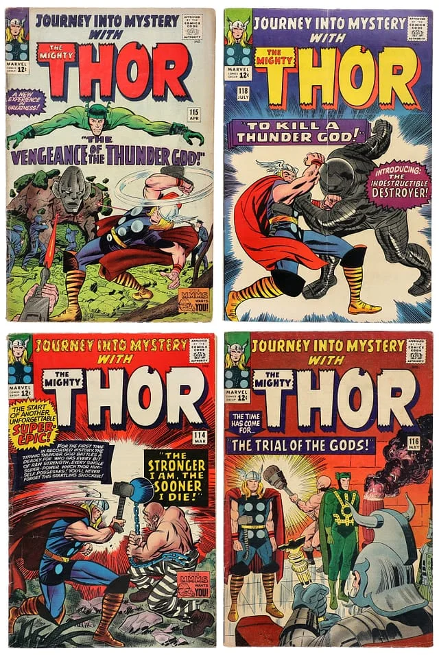 1965 Marvel) 4 Books - Raw Appearance of the Absorbing Man, Fenris Wolf, the Destroyer, Origin of Loki #1st card image