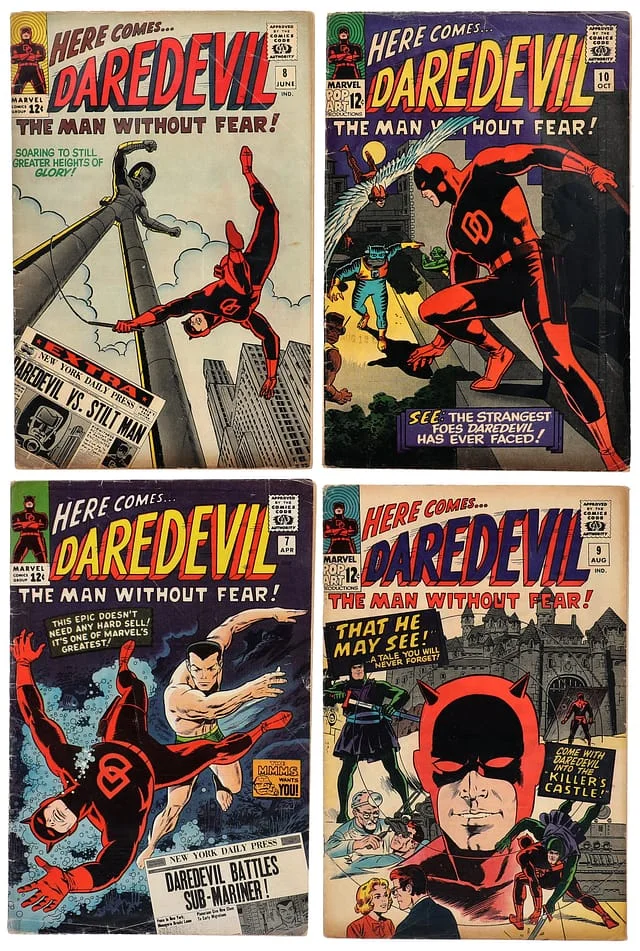 1965 Marvel) 4 Books - Raw - Debut of Daredevil's Red Suit, 1st Appearance, Origin of Stilt-Man, Team Appearance Ani-Men #1st card image