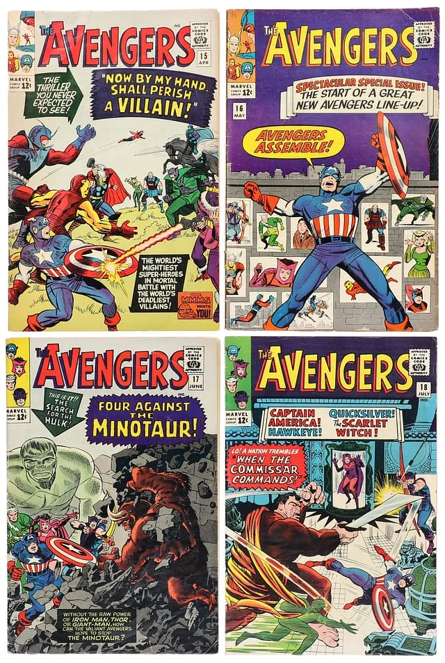 1965 Marvel) 4 Books - Raw - Hawkeye, Scarlet Witch, Quicksilver Join the Avengers, Appearance of Kang, Death of Baron Zemo #3rd card image