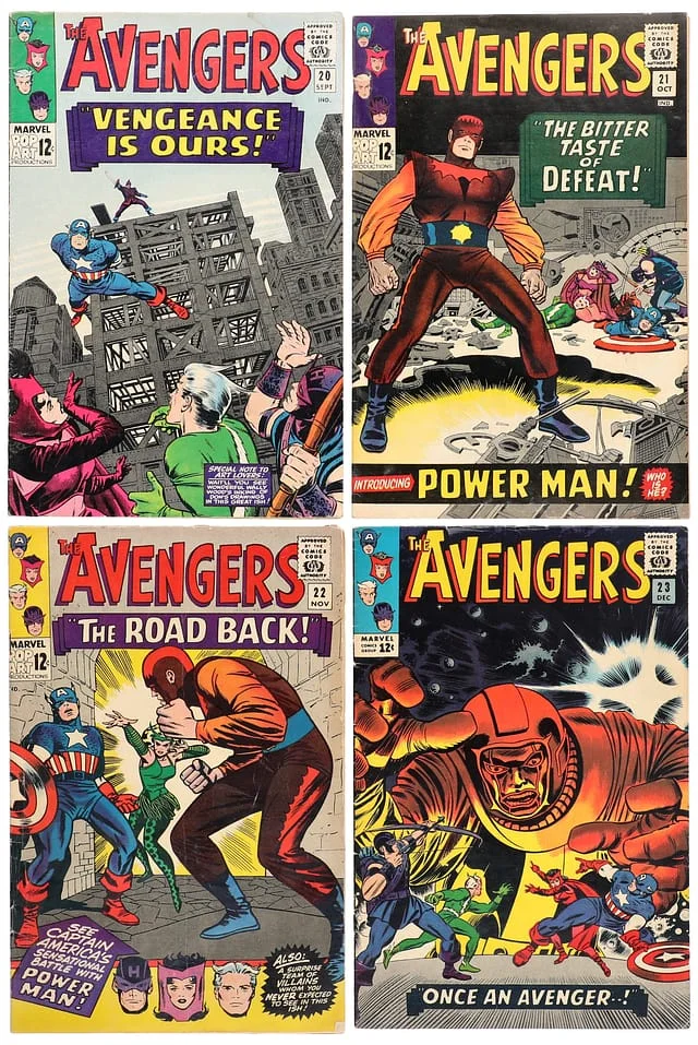 1965 Marvel) 4 Books - Raw - Swordsman Joins the Avengers, Appearance of Power Man, Ravonna Renslayer #1st card image