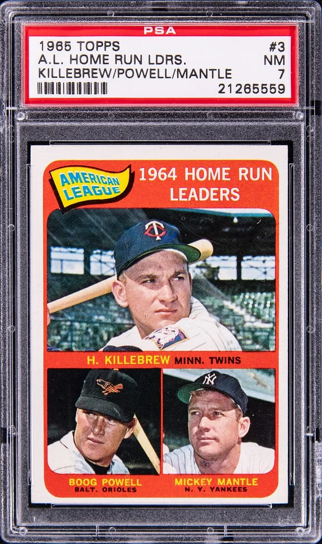 1965 Topps A.L. Home Run Leaders Killebrew/Powell/Mantle #no-number card image