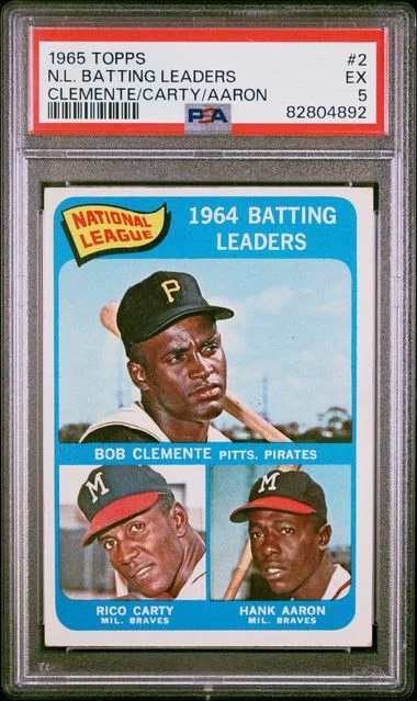 1965 Topps Clemente/Carty/Aaron N.L. Batting Leader #2 card image