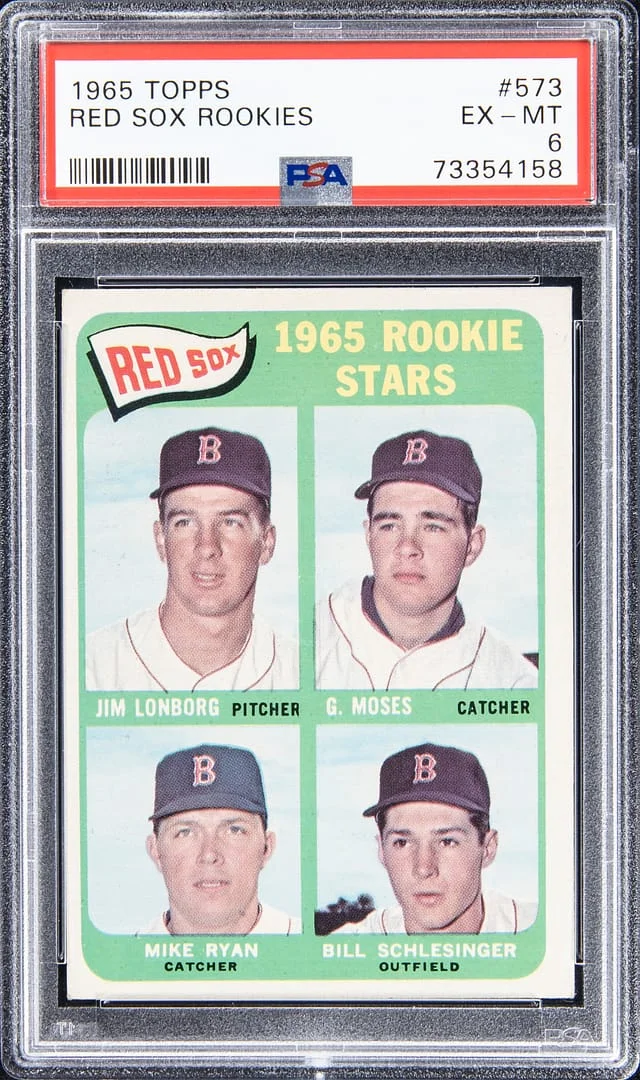 1965 Topps Longborg/Moses/Ryan/Schlesinger Red Sox Rookies #573 card image