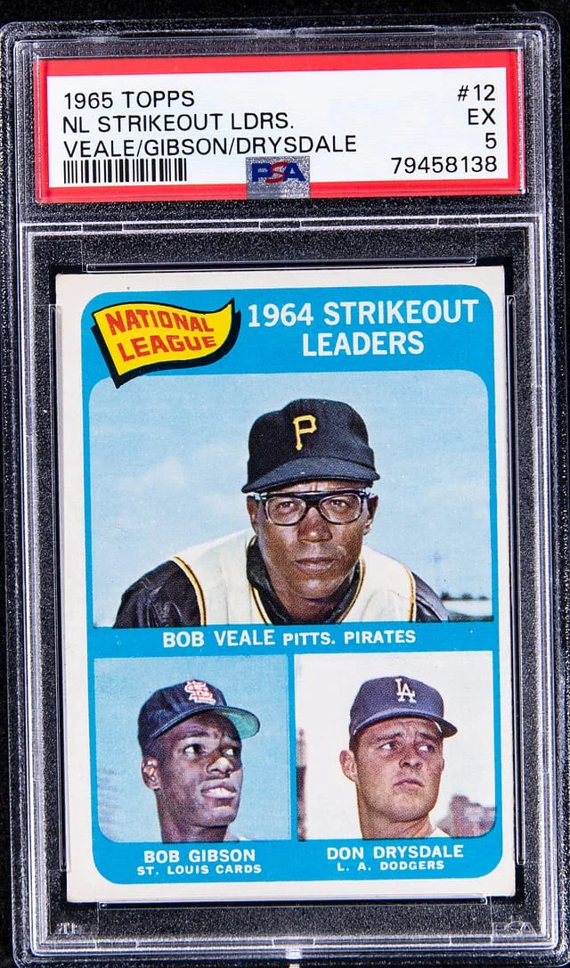 1965 Topps Veale/Gibson/Drysdale NL Strikeout Leaders #12 card image
