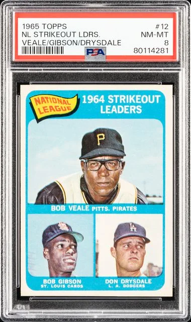 1965 Topps Veale/Gibson/DrysdaleNl Strikeout Ldrs. #12 card image