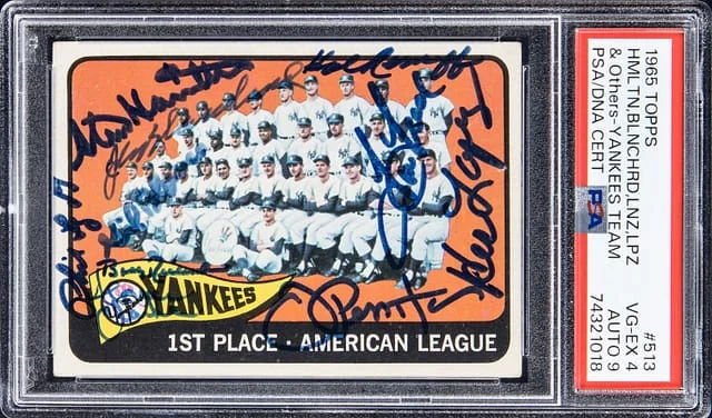 1965 Topps Yankees Team Multi-Signed Card - Featuring Tom Tresh, Bobby Richardson #513 card image