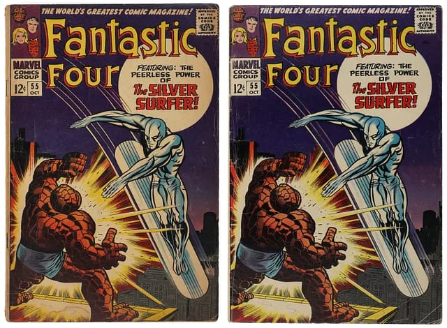 1966 Marvel) 2 Books - Raw - Thing vs. Silver Surfer, Appearance of Silver Surfer #4th card image