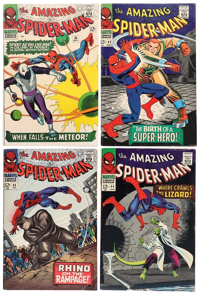 1966 Marvel) 4 Books - Raw - 1st Full Appearance of Mary Jane Watson, 1st Appearance of Looter, Appearance of Rhino, Lizard #2nd card image