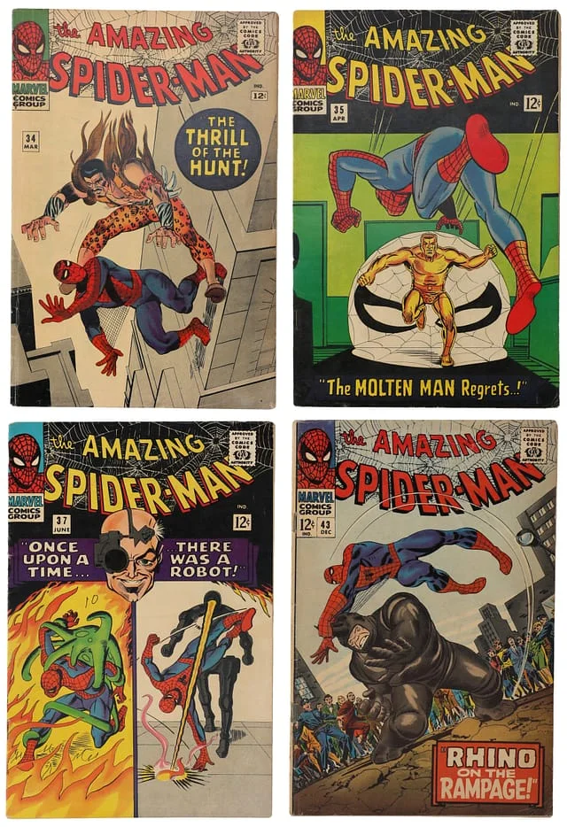 1966 Marvel) 4 Books - Raw - 2nd Appearance of Gwen Stacy, Harry Osborn, Molten Man, Mary Jane Watson, 1st Full Appearance of Norman Osborn, Appearance, Origin of Rhino #3rd card image