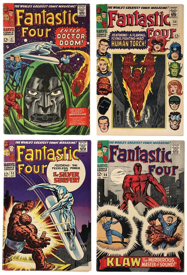 1966 Marvel) 4 Books - Raw - 3rd Appearance of the Black Panther, Appearance of Klaw, Thing vs. Silver Surfer #2nd card image