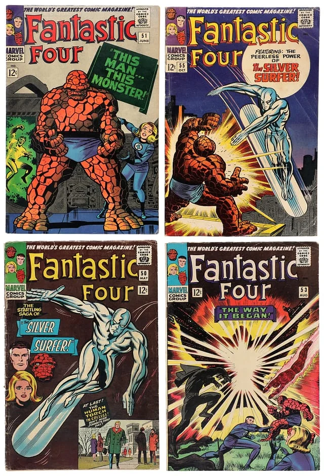 1966 Marvel) 4 Books - Raw - Jack Kirby Silver Surfer Cover Art, Silver Surfer vs. Galactus, 2nd Appearance of Black Panther, Appearance of Klaw #1st card image