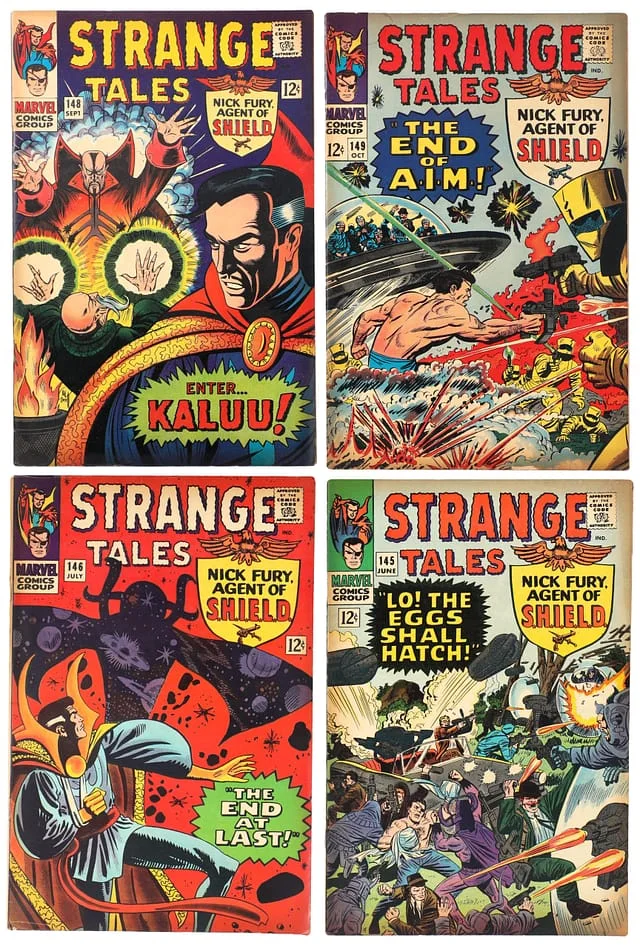 1966 Marvel) 4 Books - Raw - Origin of the Ancient One, Appearance of Kaluu, AIM (Advanced Idea Mechanics), Last Steve Ditko Dr. Strange #1st card image