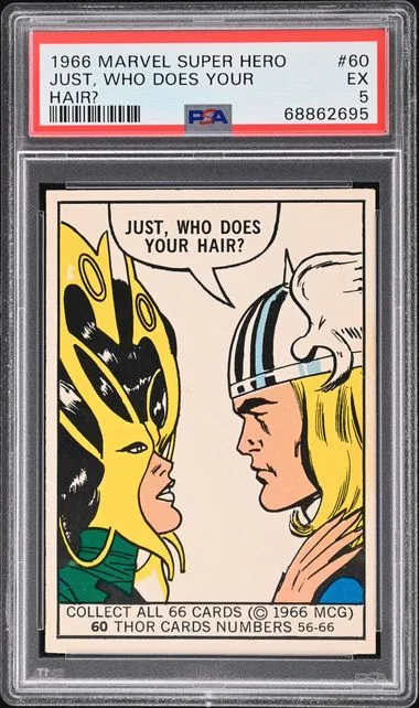 1966 Marvel Super Heroes Just, Who Does Your Hair? #60 card image