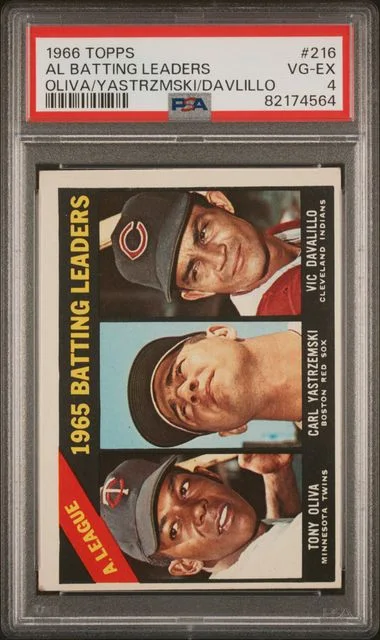 1966 Topps Al Batting Leaders Oliva/Yastrzmski/Davlillo #216 card image