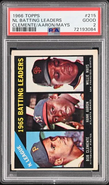 1966 Topps B.Clemente/H.Aaron/W.Mays N.L Batting Leaders #215 card image