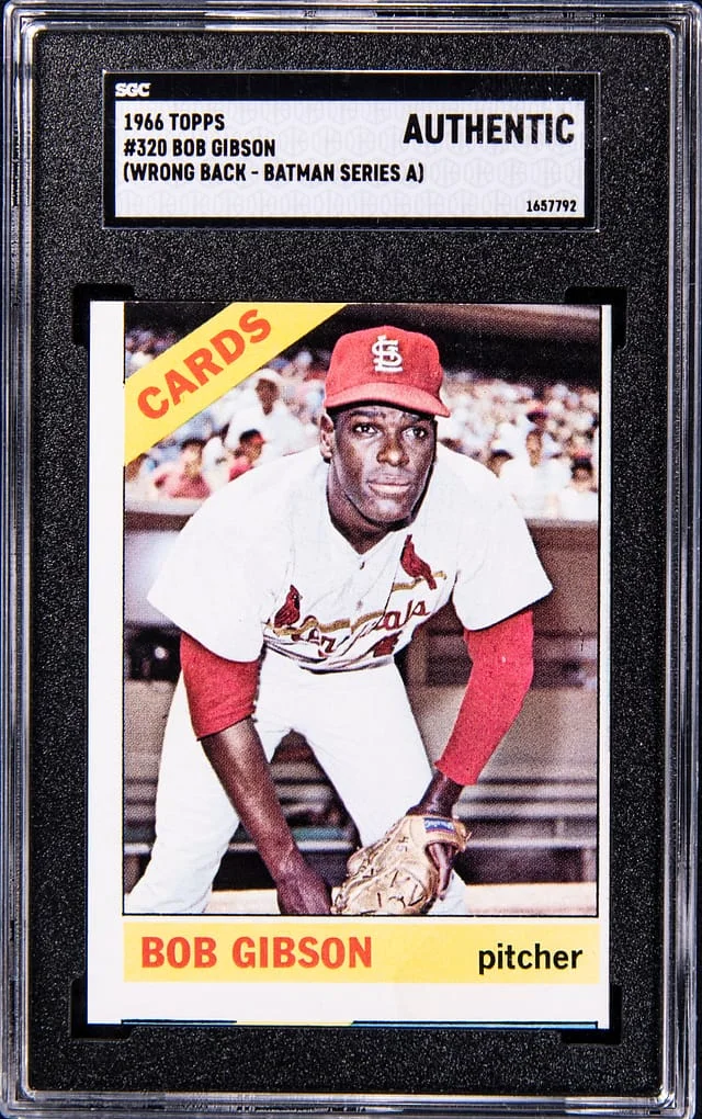 1966 Topps Bob Gibson (Wrong Back - Batman Series A) #320 card image