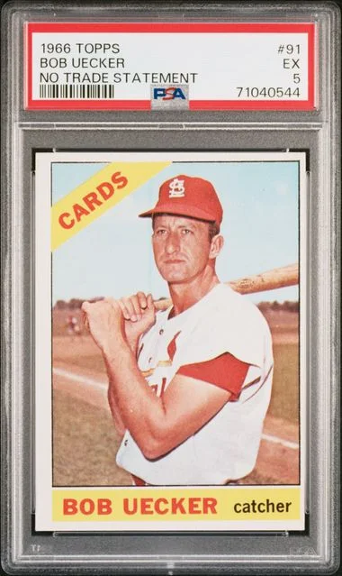 1966 Topps Bob Uecker, No Trade Statement #91 card image
