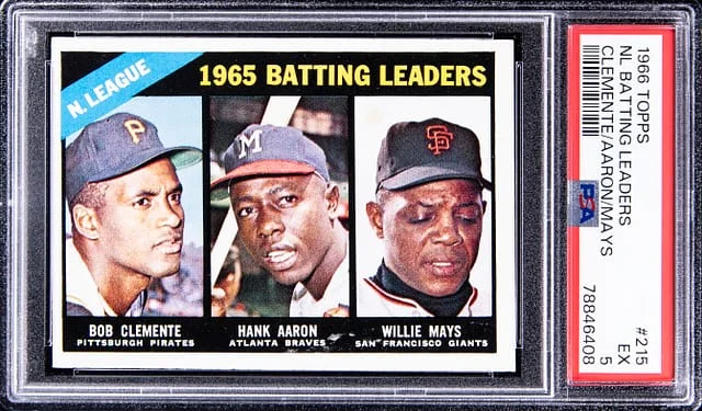 1966 Topps Clemente/Aaron/Mays NL Batting Leaders #215 card image