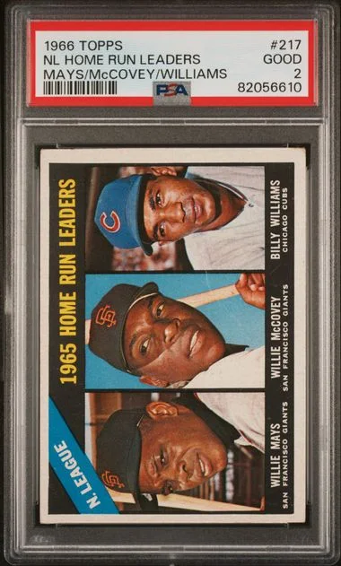 1966 Topps Mays/Mccovey/Williams NL Home Run Leaders #217 card image