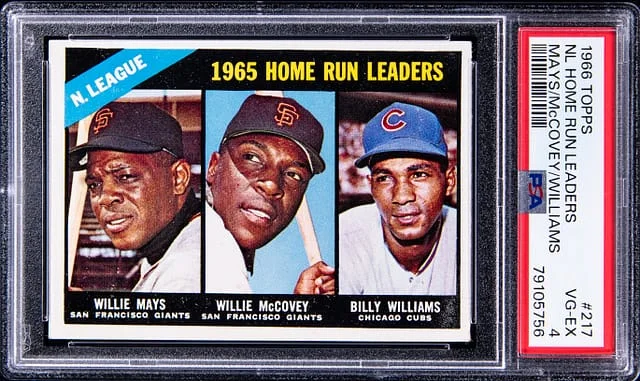 1966 Topps Nl Home Run Leaders Mays/Mccovey/Williams #217 card image