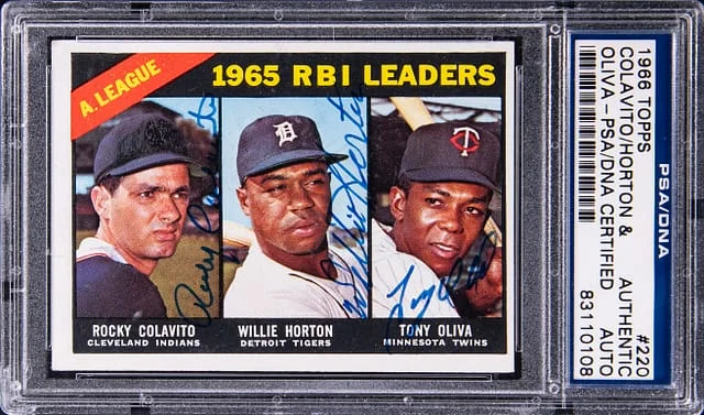 1966 Topps Rocky Colavito/Willie Horton/Tony Oliva Multi-Signed #220 card image