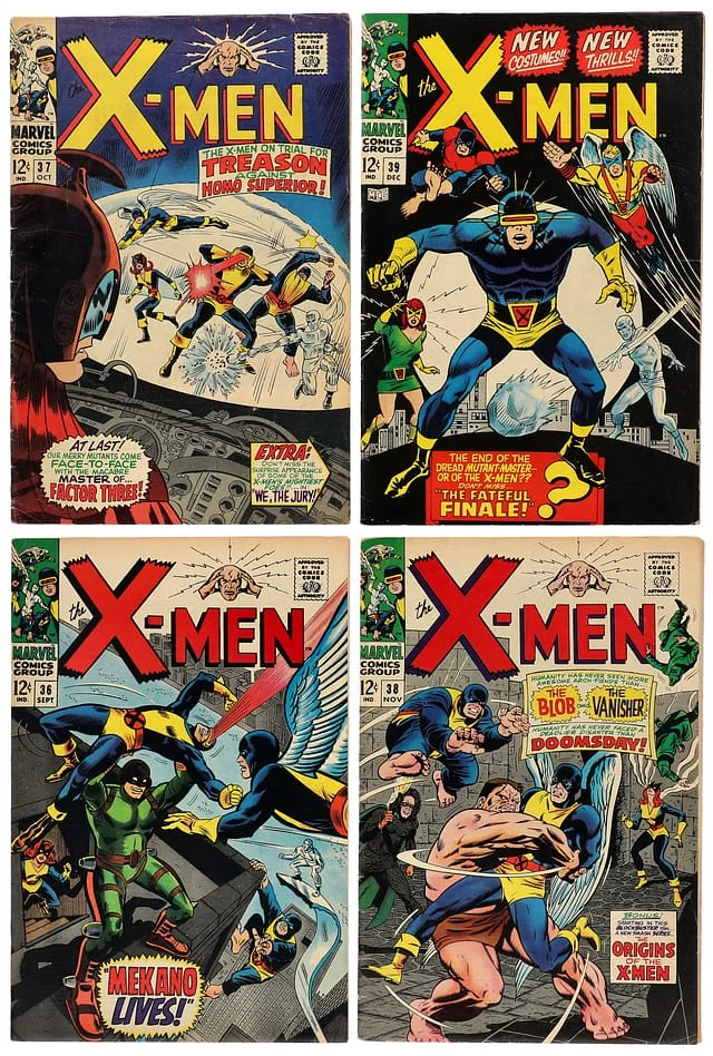 1967 Marvel) 4 Books - Raw Appearance of Mekano, Debut of New X-Men Suits, Origin of Cyclops #1st card image