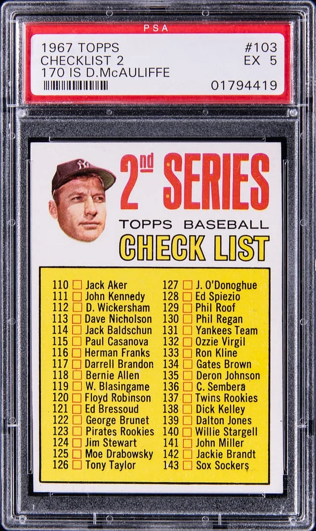 1967 Topps 170 Is D.Mcauliffe #103 Checklist #2 card image