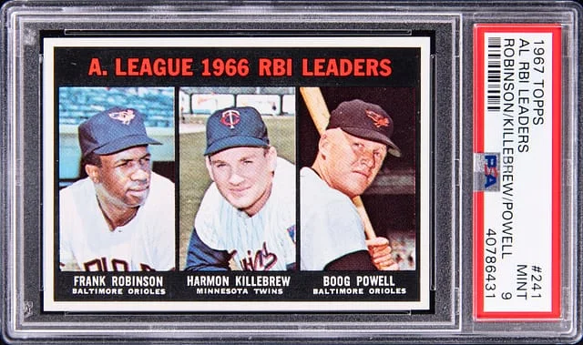 1967 Topps Frank Robinson/Harmon Killebrew/Boog Powell AL RBI Leaders #241 card image