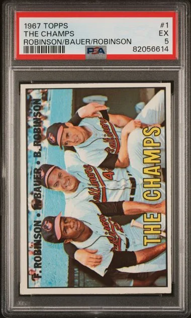 1967 Topps F.Robinson/H.Bauer/B.Robinson The Champs #1 card image