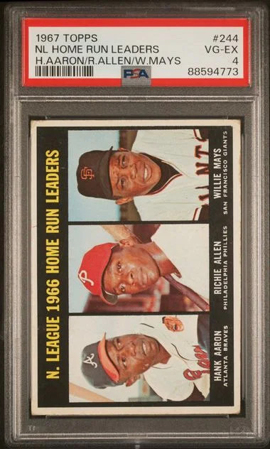 1967 Topps H.Aaron/R.Allen/W.Mays N.L. Home Run Leaders #244 card image