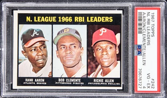 1967 Topps Hank Aaron/Roberto Clemente/Richie Allen National Leage 1966 RBI Leaders #242 card image