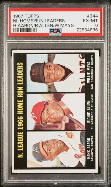 1967 Topps Nl Home Run Leaders H.Aaron/R.Allen/W.Mays #244 card image